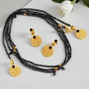 Boho Luxe Convertible Coin Necklace Earrings Set 24K Gold Plated Handcrafted